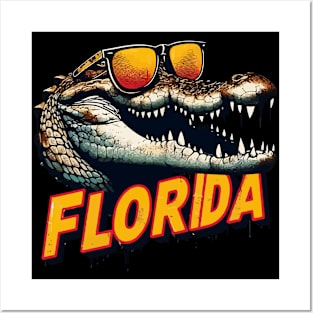 Florida Funny Alligator in Sunglasses Posters and Art